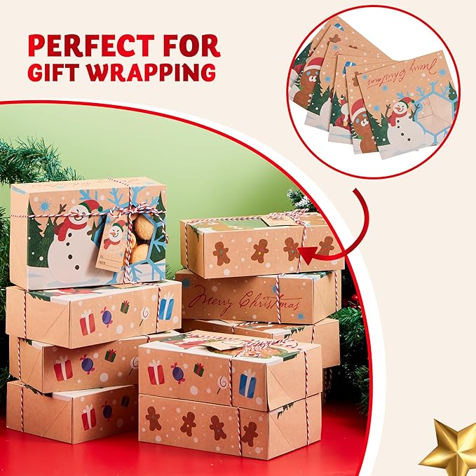 24 PCS Christmas Cookie Gift Baking Box 8.75&#x22; x 5.75&#x22; x 2.75&#x201D; with Window Auto-Popup for Pastries, Cupcakes, Cookies, Brownies, Donuts Gift-Giving