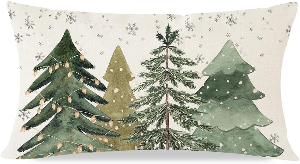 Christmas Pillow Covers 12x20 Modern Farmhouse Green Christmas Tree Decorations Christmas Lumbar Pillows Decorative Throw Pillows Cases Winter Holiday Decor for Home Couch Living Room