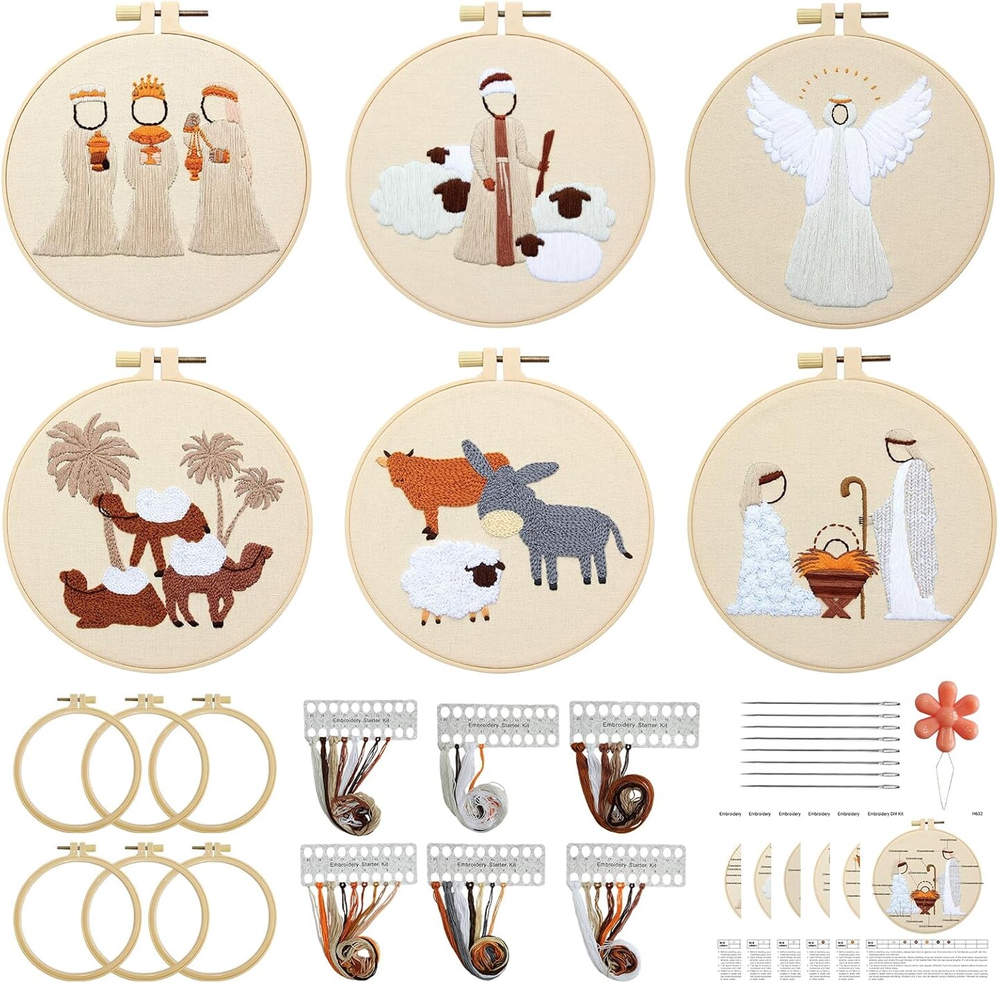 6 Sets Nativity Embroidery Kit Christian Embroidery Kit Christmas Cross Stitch Kit Christmas Embroidery Starter Kit Nativity Beginner Set Needlepoint Kit Set Nativity Embroidery Kit