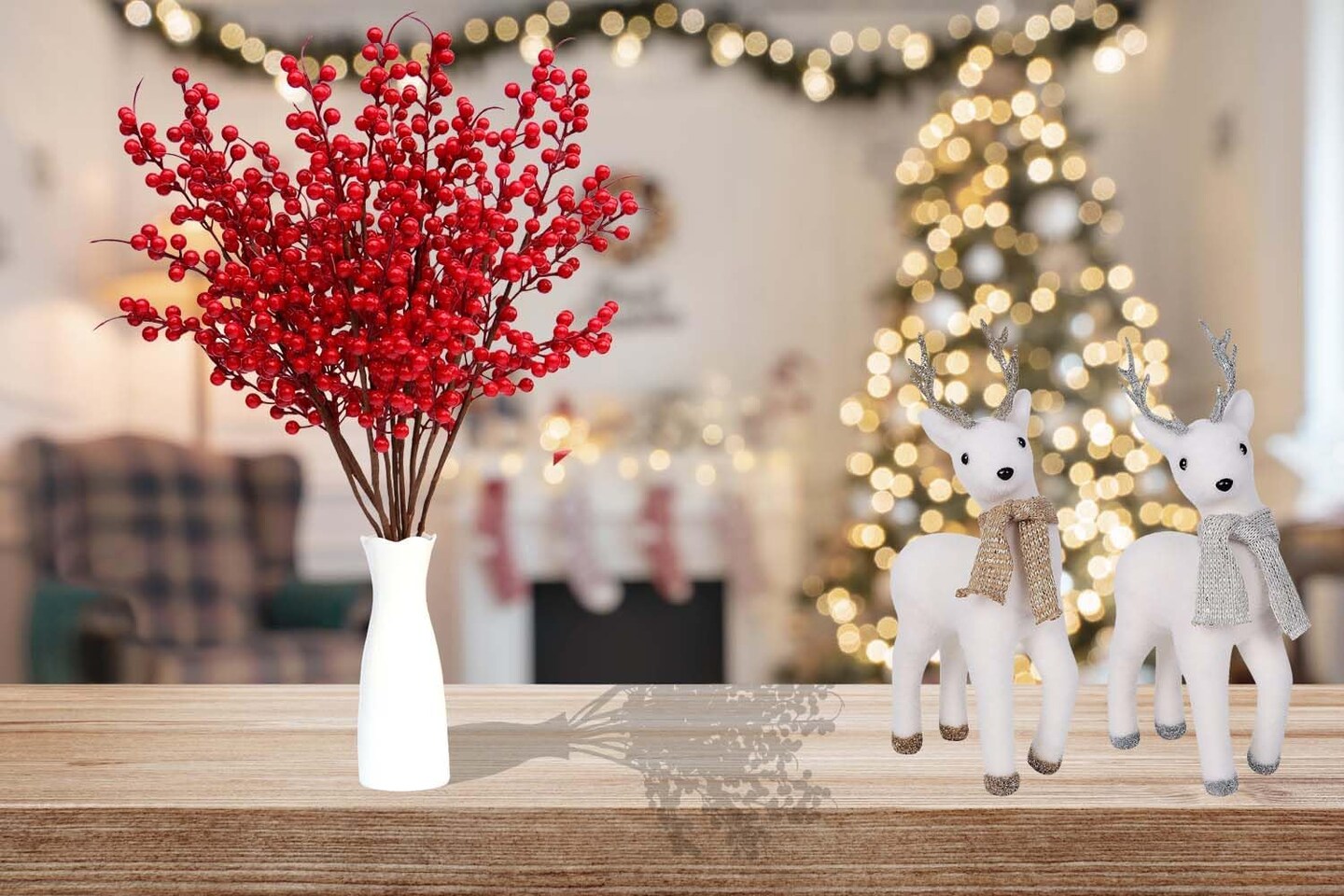 Long Christmas Red Berries Faux Red Berry Picks for Christmas Tree, Red Holly Berry Branches for Christmas Floral Arrangements Vase Decorations