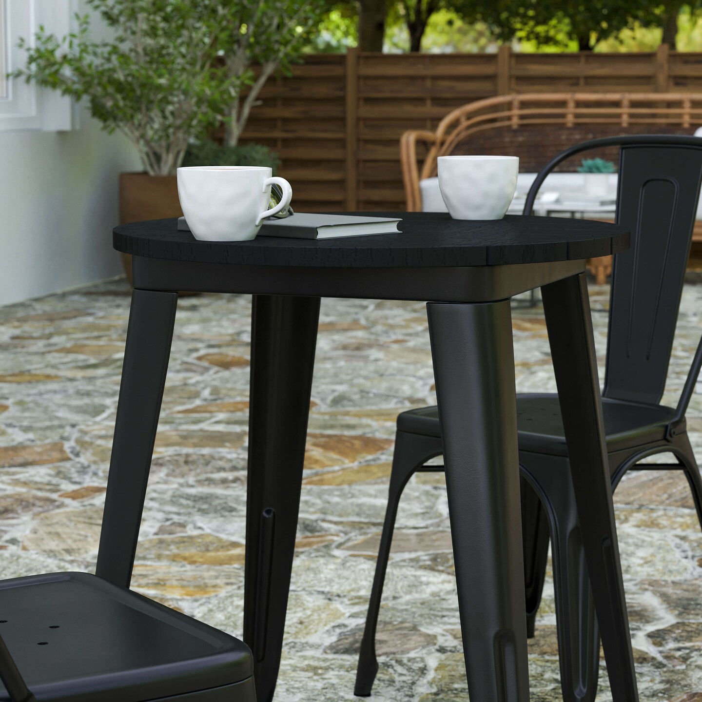 Merrick Lane Dryden Indoor/Outdoor Dining Table, 23.75" Round All Weather Poly Resin Top with Steel Base