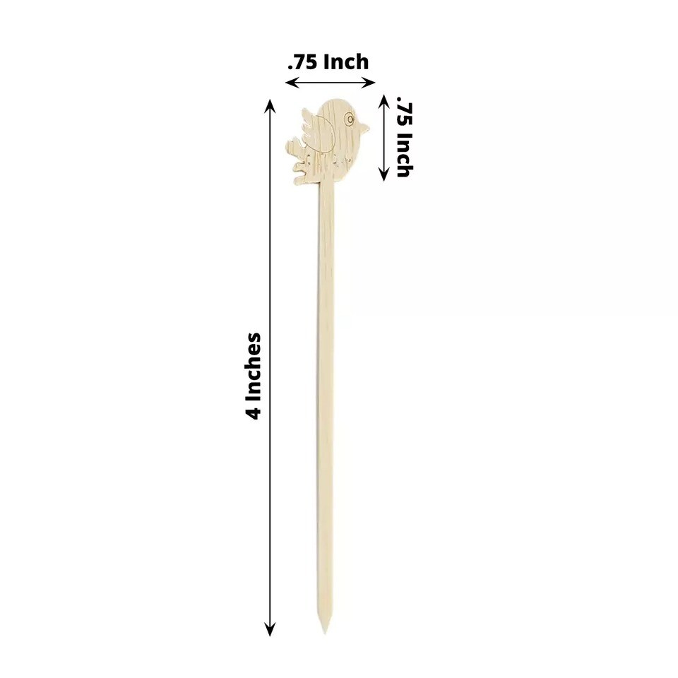 100 Natural Bamboo Skewers Bird Top Sustainable COCKTAIL PICKS Party Decorations