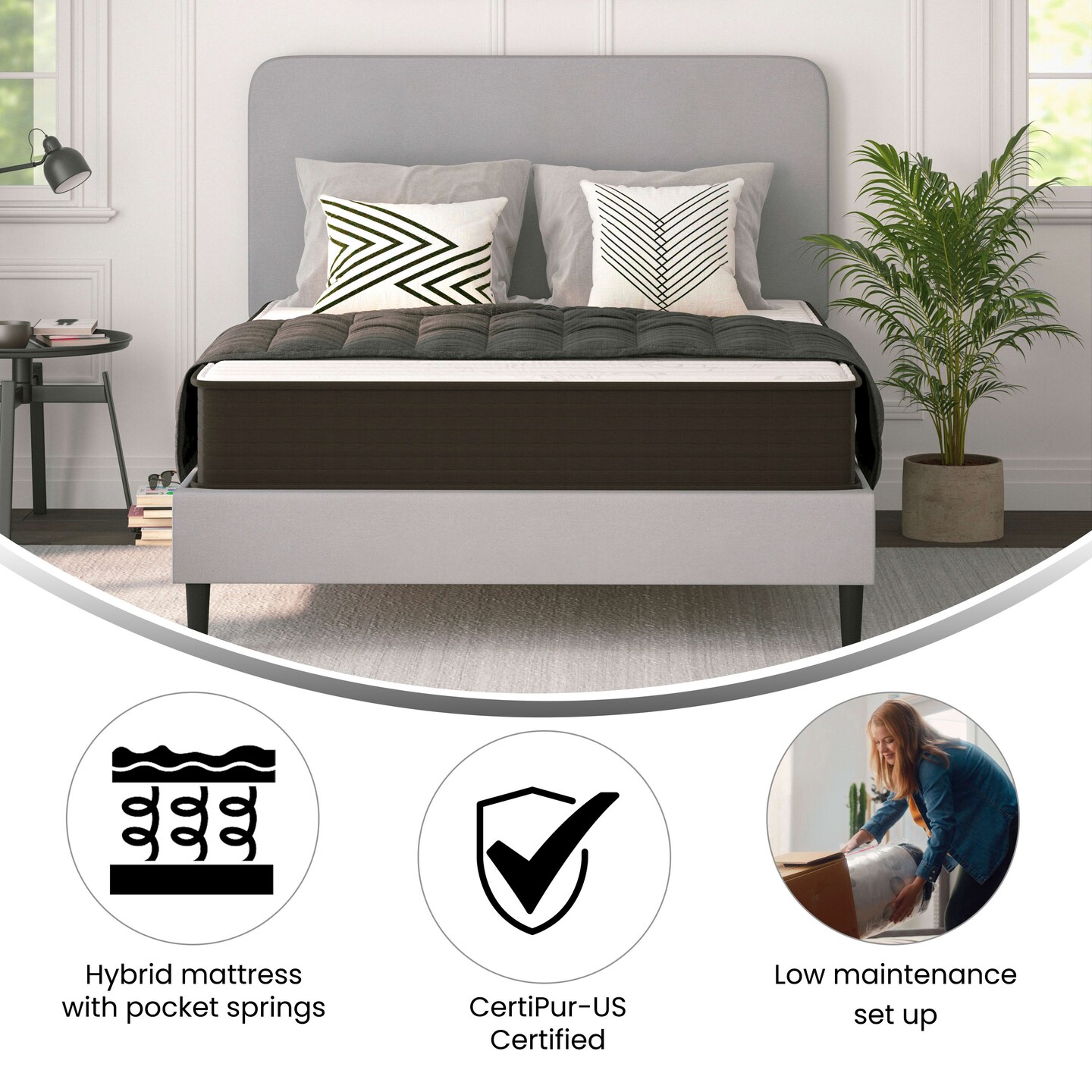 Emma and Oliver Drift 10 Inch Hybrid Mattress, High Density Foam and Pocket Spring Mattress in a Box, CertiPur-US Certified Foam