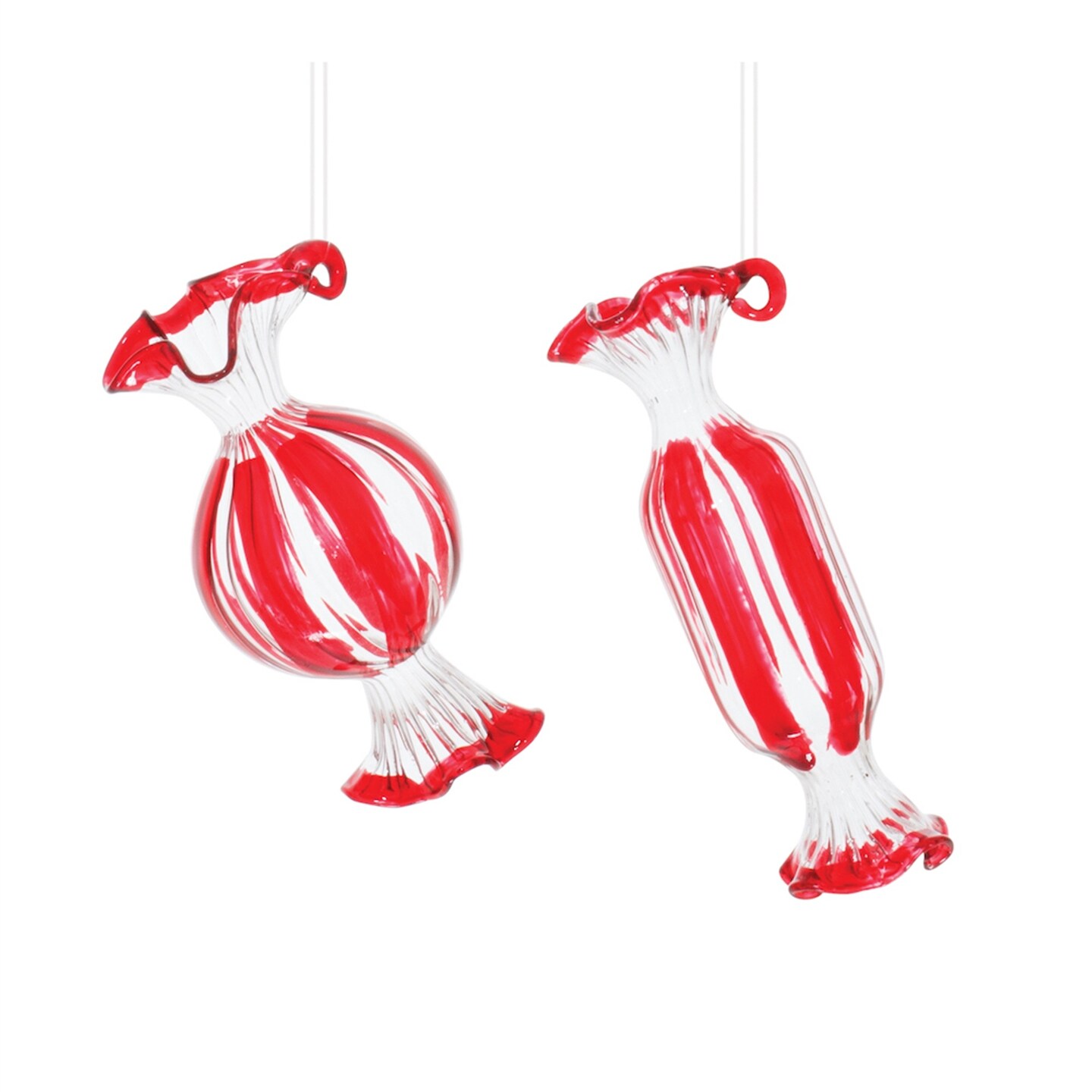 Melrose Peppermint Candy Glass Christmas Ornaments - 4&#x22; - Red - 12ct