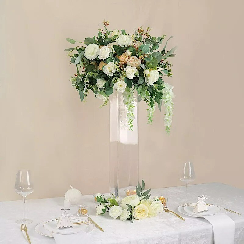 2 Clear 28 in Square Cylinder Glass Flower VASES Table Centerpieces Party Events