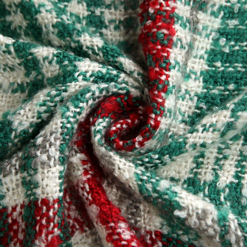 Green Red Plaid Blanket Throw Acrylic Soft Reversible Dyed Fringed Bed Blanket for Christmas Indoor Decorations 50&#x22; W x 67&#x22; L -Christmas Color