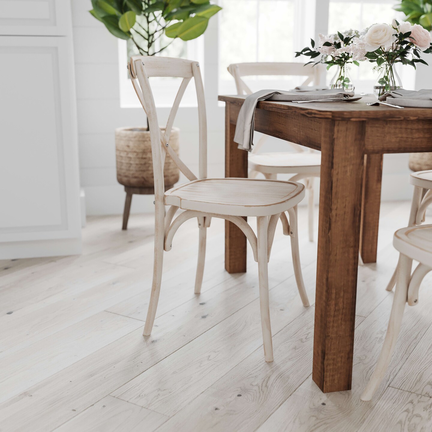 Merrick Lane Rectangular Antique Solid Pine Farm Dining Table