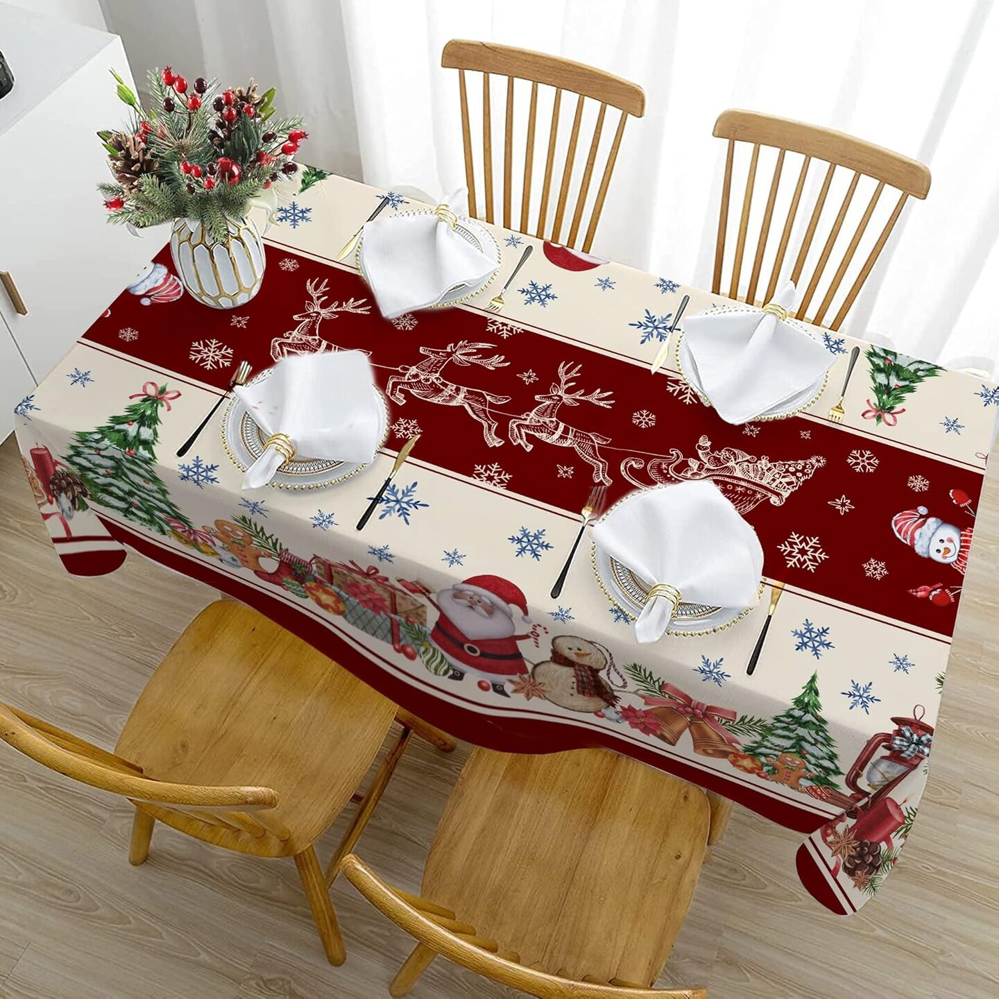 Christmas Tablecloth, Christmas Snowman Table Cloth Rectangle 60x84 inch, Oblong Winter Xmas and Santa Kitchen Christmas Table Decorations for Home,Dinner,Party