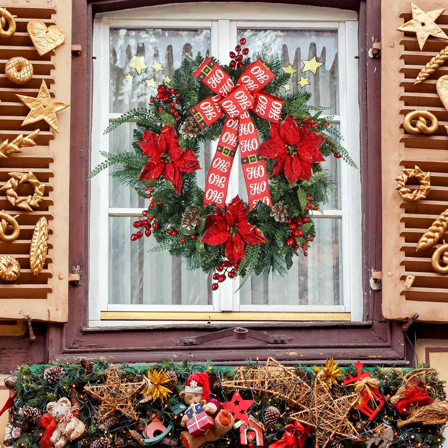 Christmas Wreath for Front Door 24 Inch Artificial Christmas Wreath with Pine Needles,Pinecones Red Berries Decorations Accents, for Decor Indoor/Outdoor Christmas Decoration