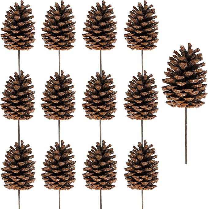 Christmas Pinecone Sprays Medium Pinecones Picks with Wired Stems 8.3" Tall for Xmas Tree Holiday Seasonal Wreath Floral Arrangements Winter Rustic Wedding Décor