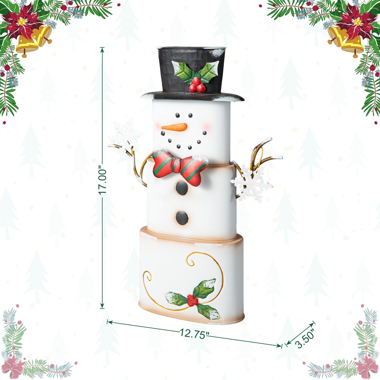 17&#x22;H Metal Stacked Box Snowman Table Decor