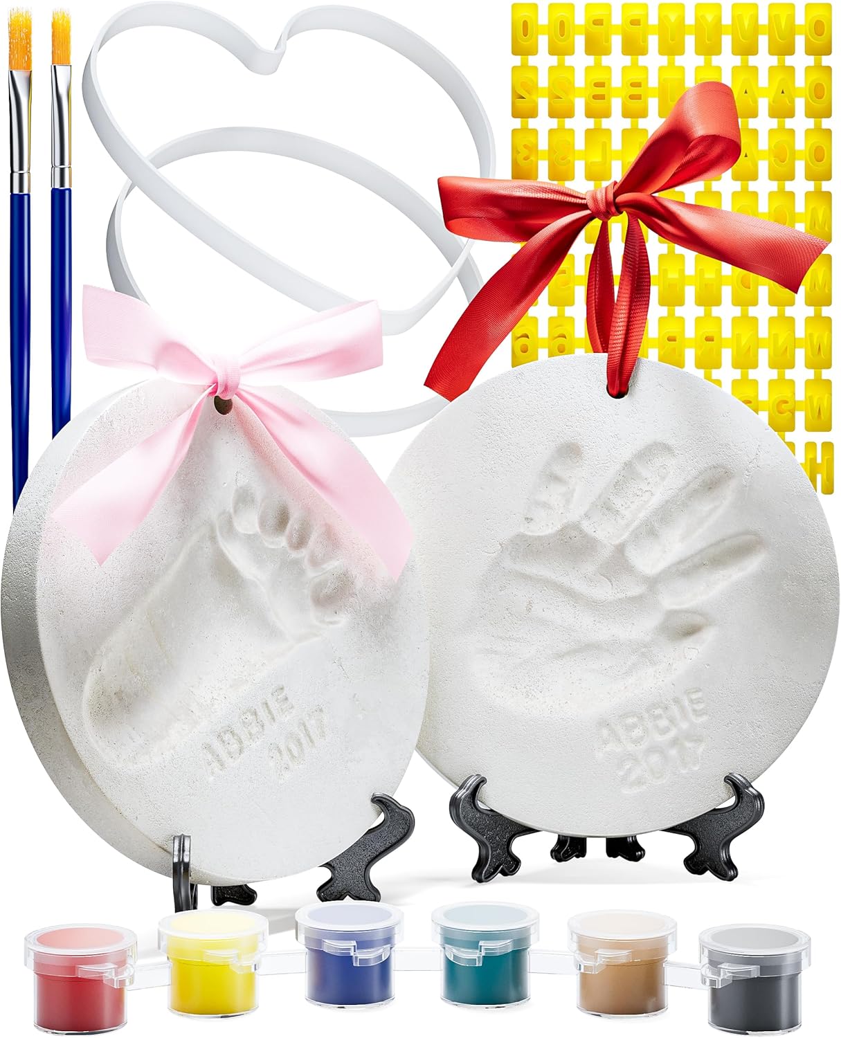Baby Ornament Keepsake Kit 2 EASELS! Baby Shower Gifts, Baby Footprint Kit and Handprint Kit, Personalized Baby Gifts, Baby Christmas Gifts, Baby&#x27;s First Christmas Ornament Maker
