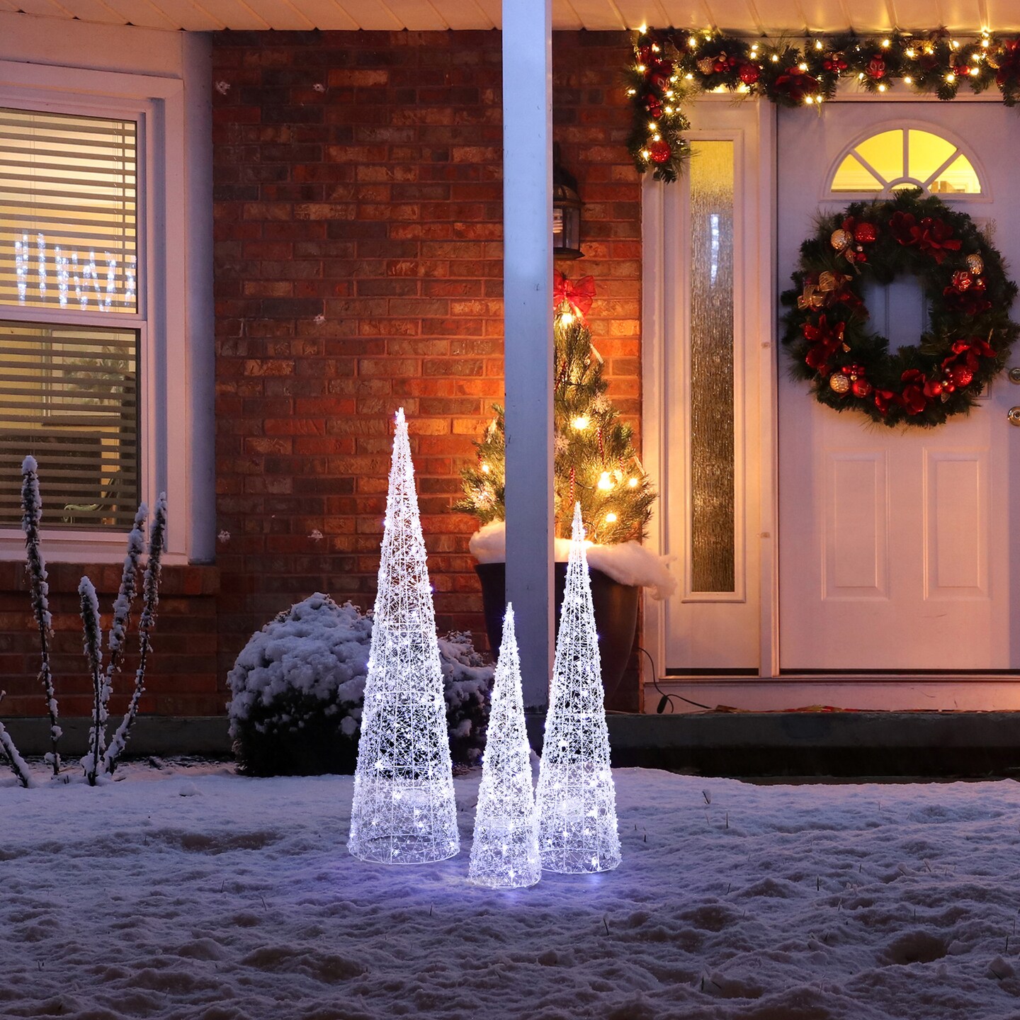 Set of 3 Lighted Christmas Crystal White Cone Tree with 130 White LED Lights