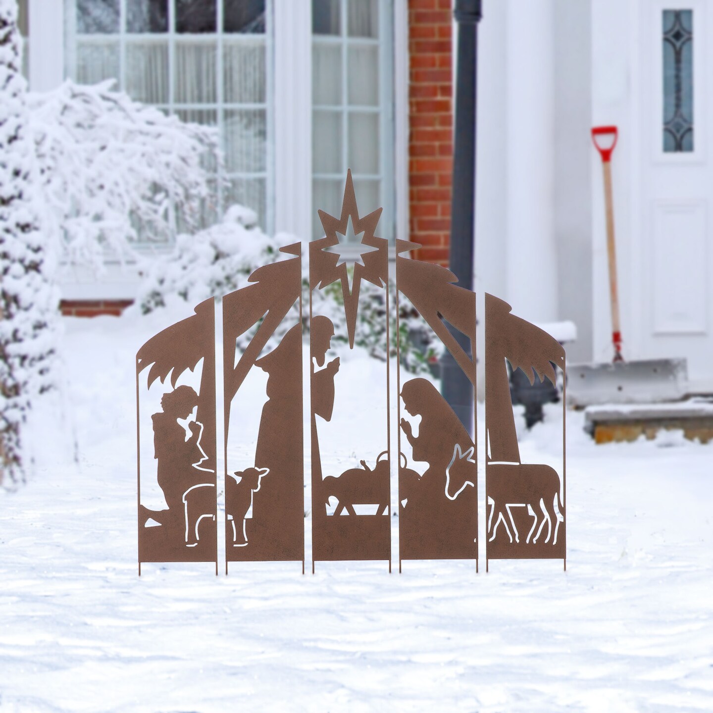 41.5&#x22;H Metal Snowman Family/Nativity Combo Yard Stake
