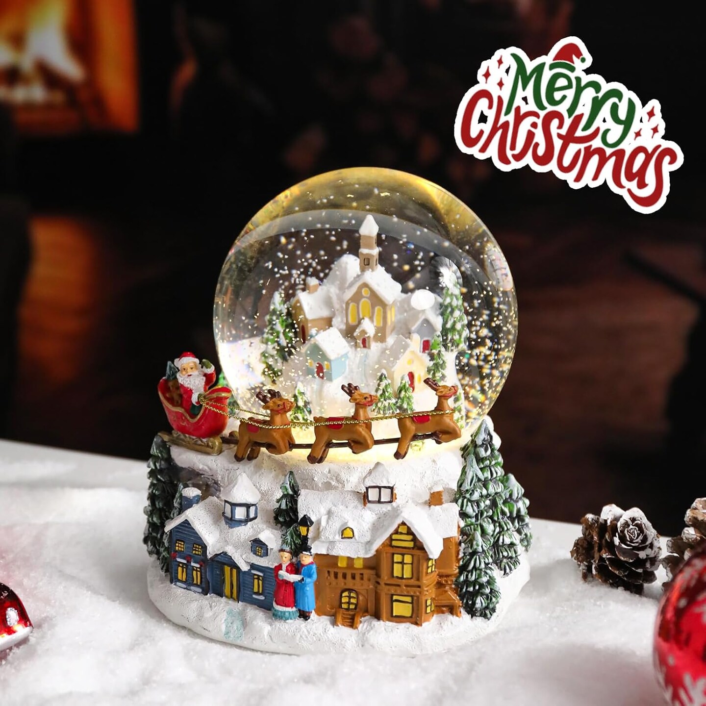 Christmas Snow Globe, Santa Claus Rides an Elk Sleigh Musical Snowglobe with Swirling Glitter Snowflakes Lighted Christmas Decorations Tabletop Home D&#xE9;cor