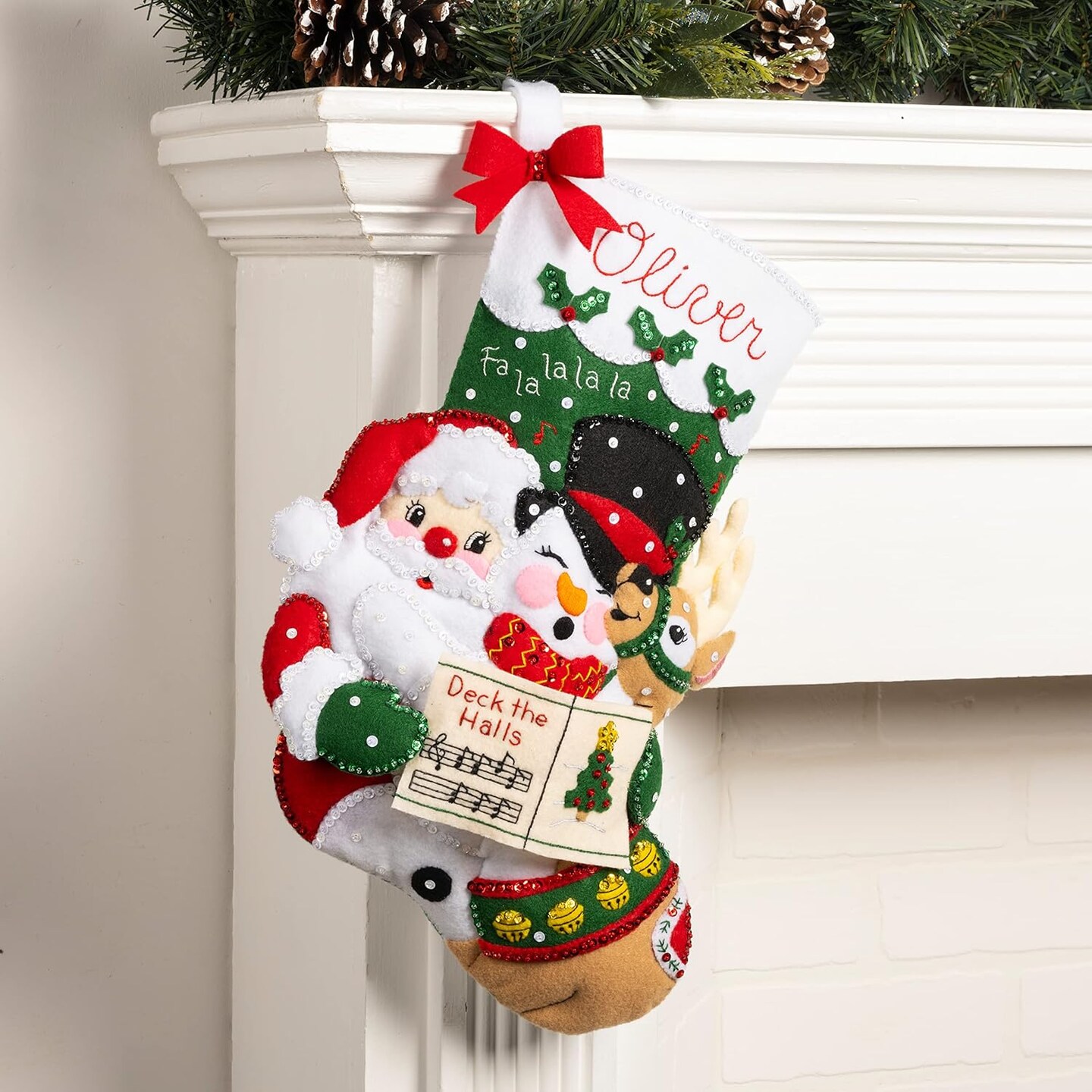 Felt Applique 18" Stocking Making Kit, Santa's Christmas Carols, Perfect for DIY Arts and Crafts