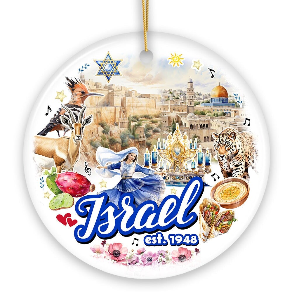 Artistic Israel Vintage Cultural Ornament, Israeli Souvenir Gift and Hanukkah Christmas Tree Decoration