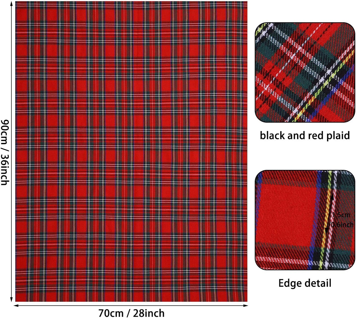 2 Pcs Christmas Buffalo Plaid Fabric Buffalo Checked Cloth Yarn-Dyed Red Black Tartan Gingham Craft Fabric for Sewing DIY Xmas Festival Decorations (28 x 36 Inch)