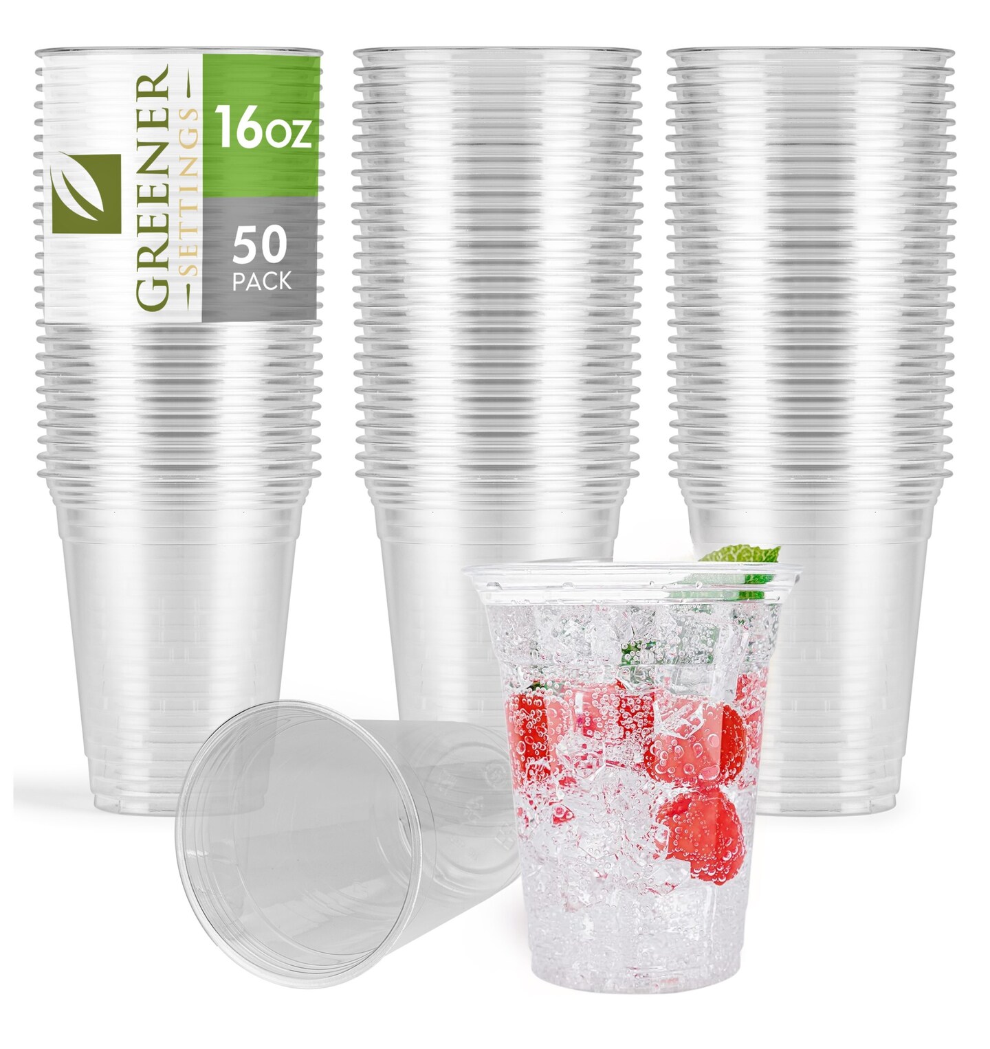 Greener Settings Clear Compostable Disposable Cups 16 Ounce [50 Cups]