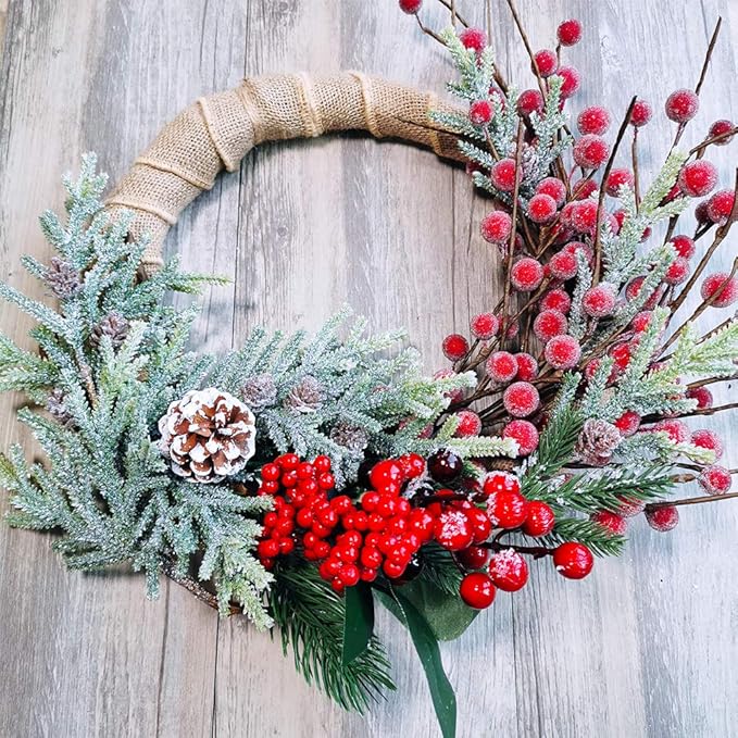 Stems Snowy Glittered Pine Spray with Mini Pinecones for Christmas Holiday Greens Seasonal Floral Arrangement Centerpiece Winter Wedding D&#xE9;cor 13.8&#x22; Tall