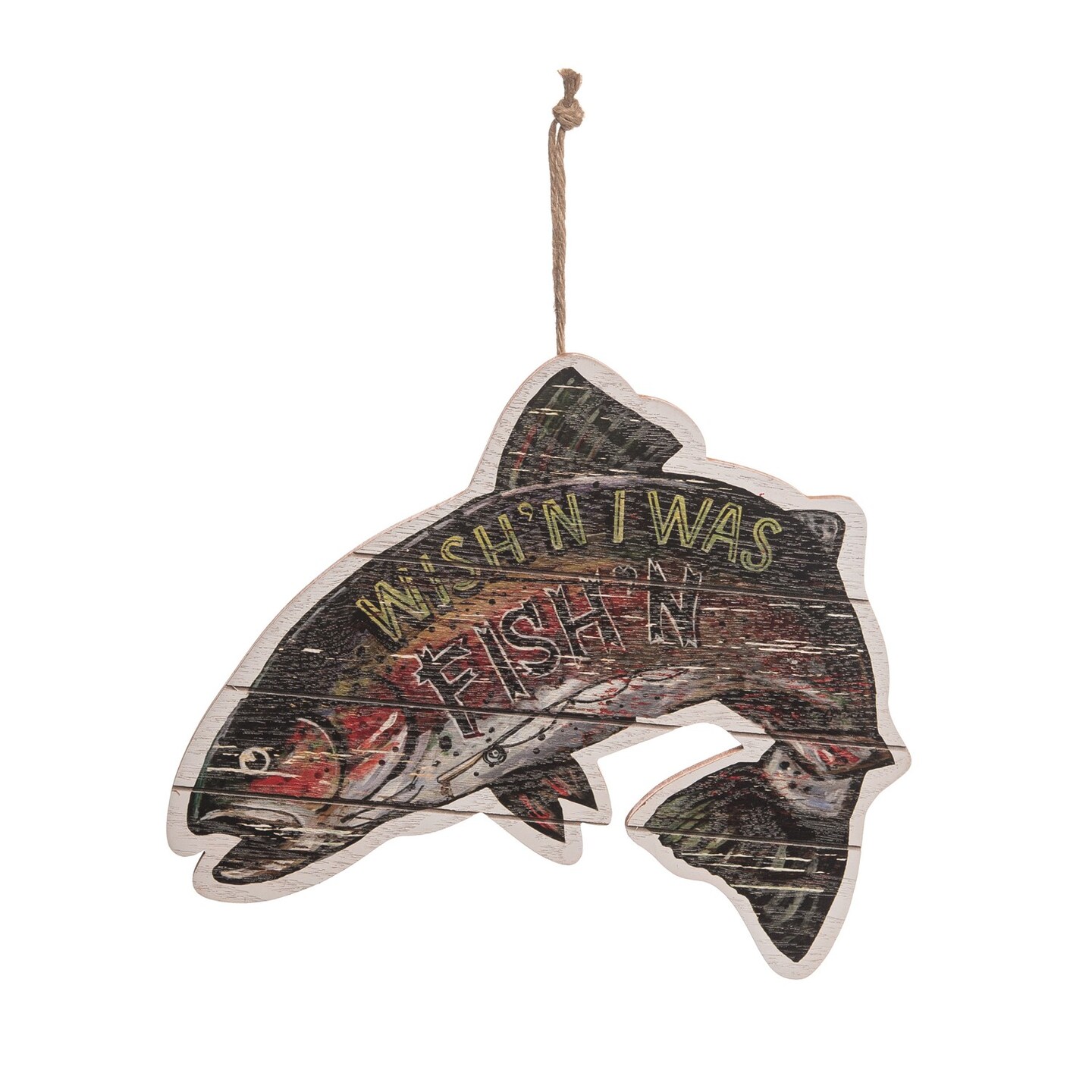 Wishing I Was Fishing Coastal Plaque Sign Wall Hanging Decor Decoration For The Beach 10.21 x 0.35 x 8.25 Inches.