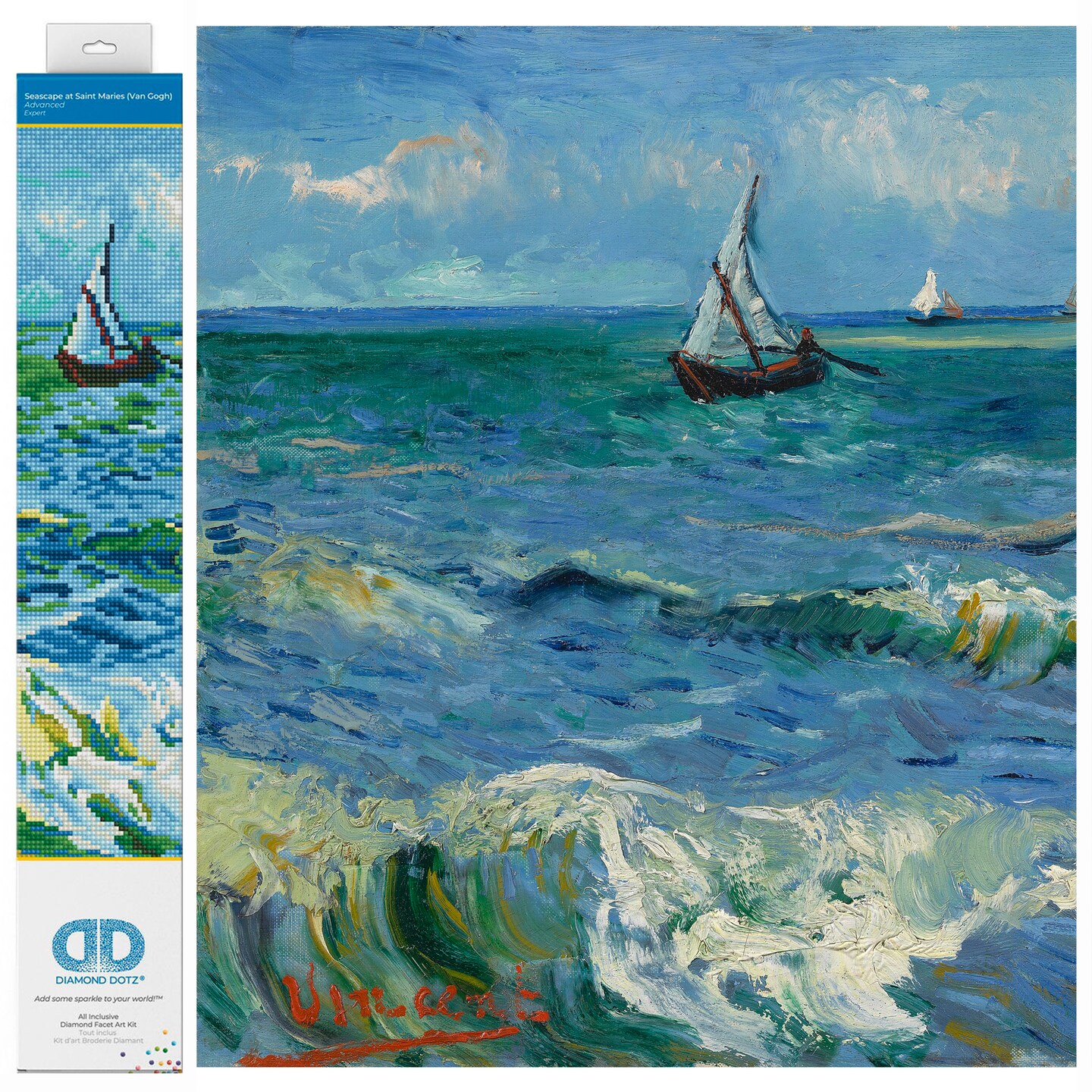 Diamond Dotz Seascape at Saint Maries (Van Gogh) Diamond Painting Kits for Adults - Diamond Art Kits a Relaxing Creative Craft Kit with Dotz Gems