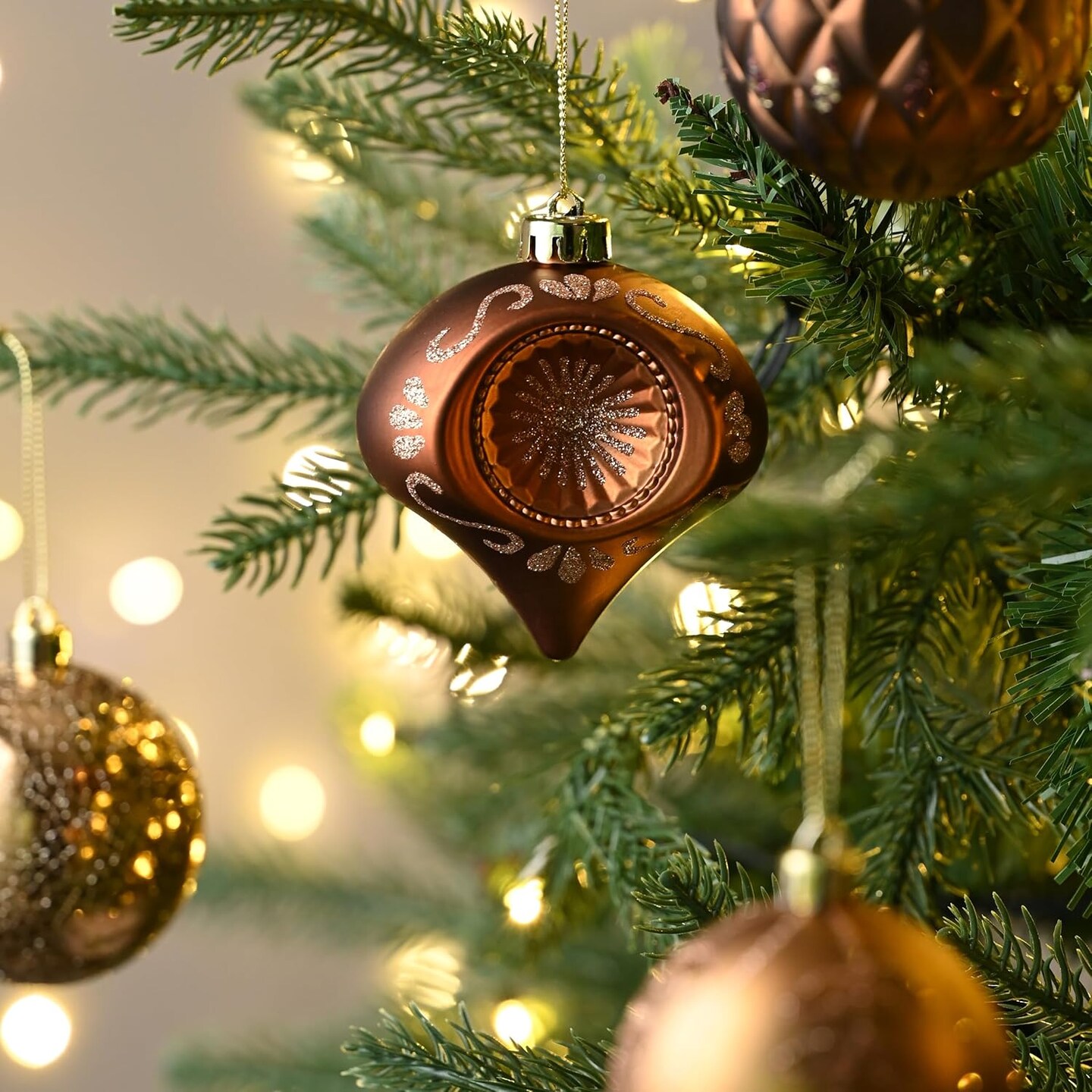 Christmas Ball Ornaments, 9ct Bronze Copper Brown and Gold Shatterproof Fall Christmas Tree Decorations Set, 2.76 Inches Luxury Hanging Ornaments for Xmas Trees Bulk Holiday Decor