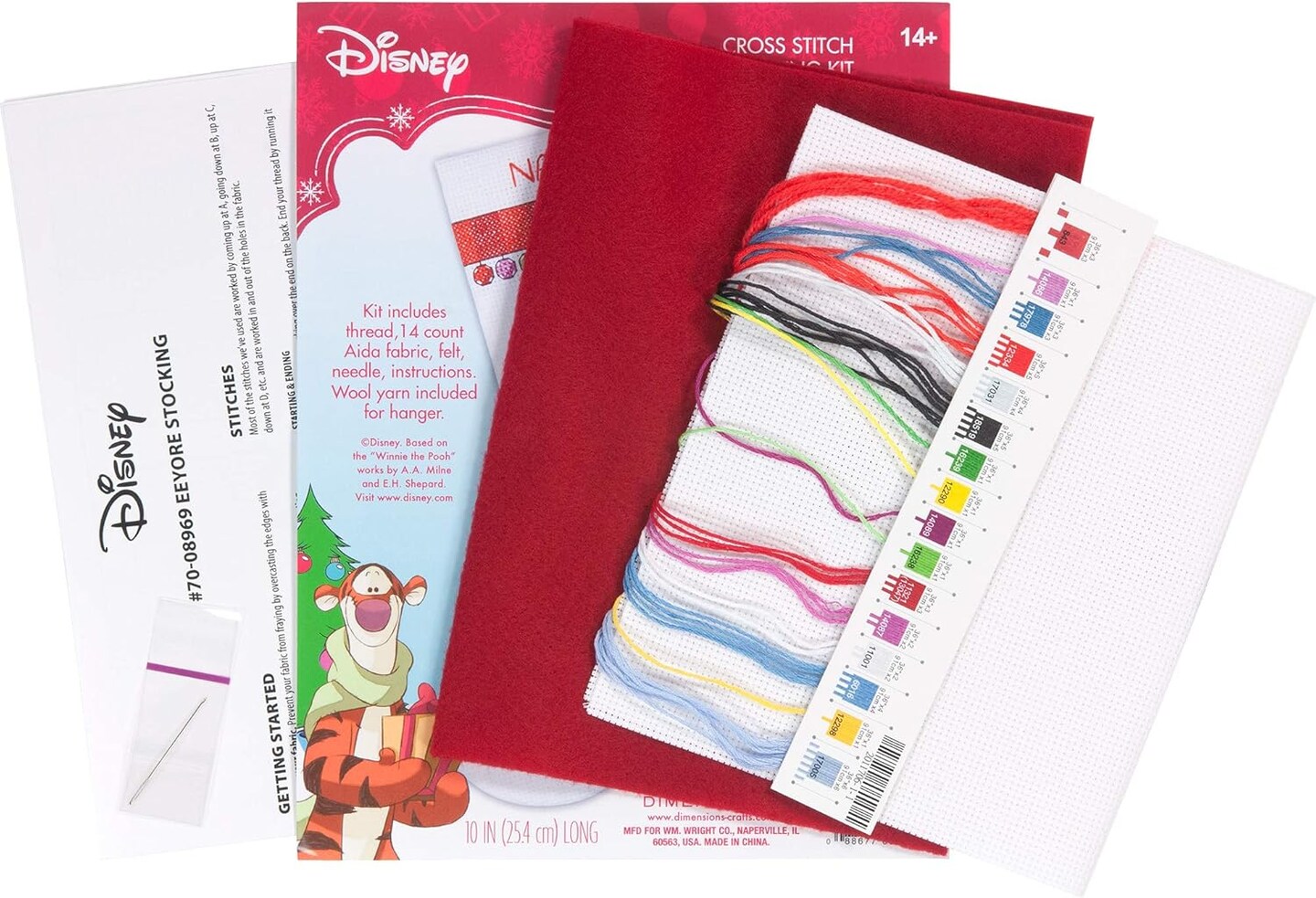 Eeyore Christmas Stocking Counted Cross Stitch Kit for Beginners, 14 Count White Aida Cloth, 10&#x27;&#x27;L