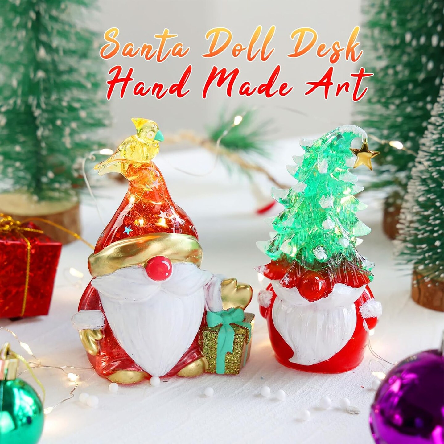 LET&#x27;S RESIN Christmas Gnomes Resin Molds, 2 Pcs Santa Gnomes Epoxy Resin Molds with Slouchy Hat Christmas Tree Gnome, Funny Silicone Molds for Epoxy Resin, Christmas Ornaments, Thanksgiving Gifts