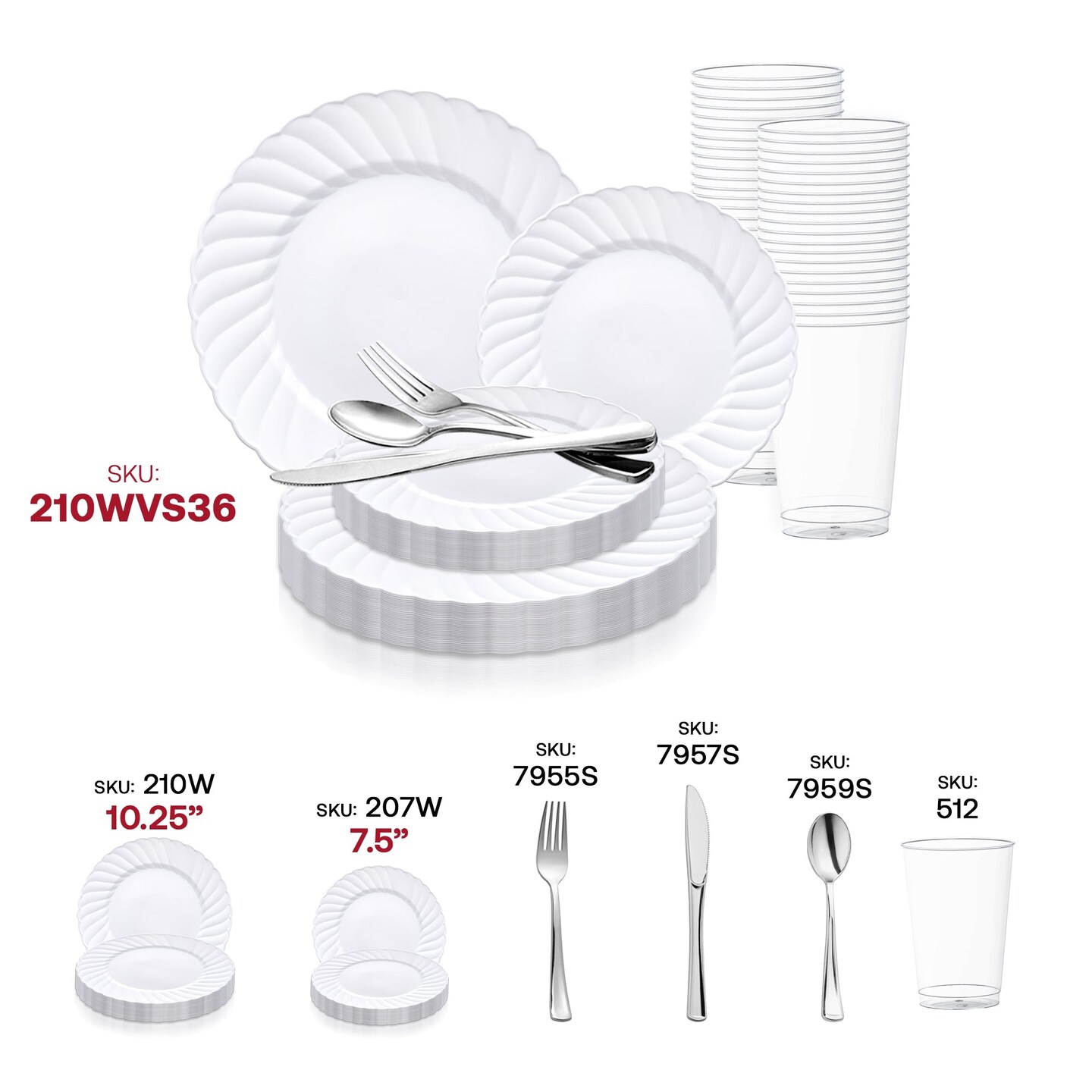 White Flair Plastic Wedding Value Set (144 Settings)