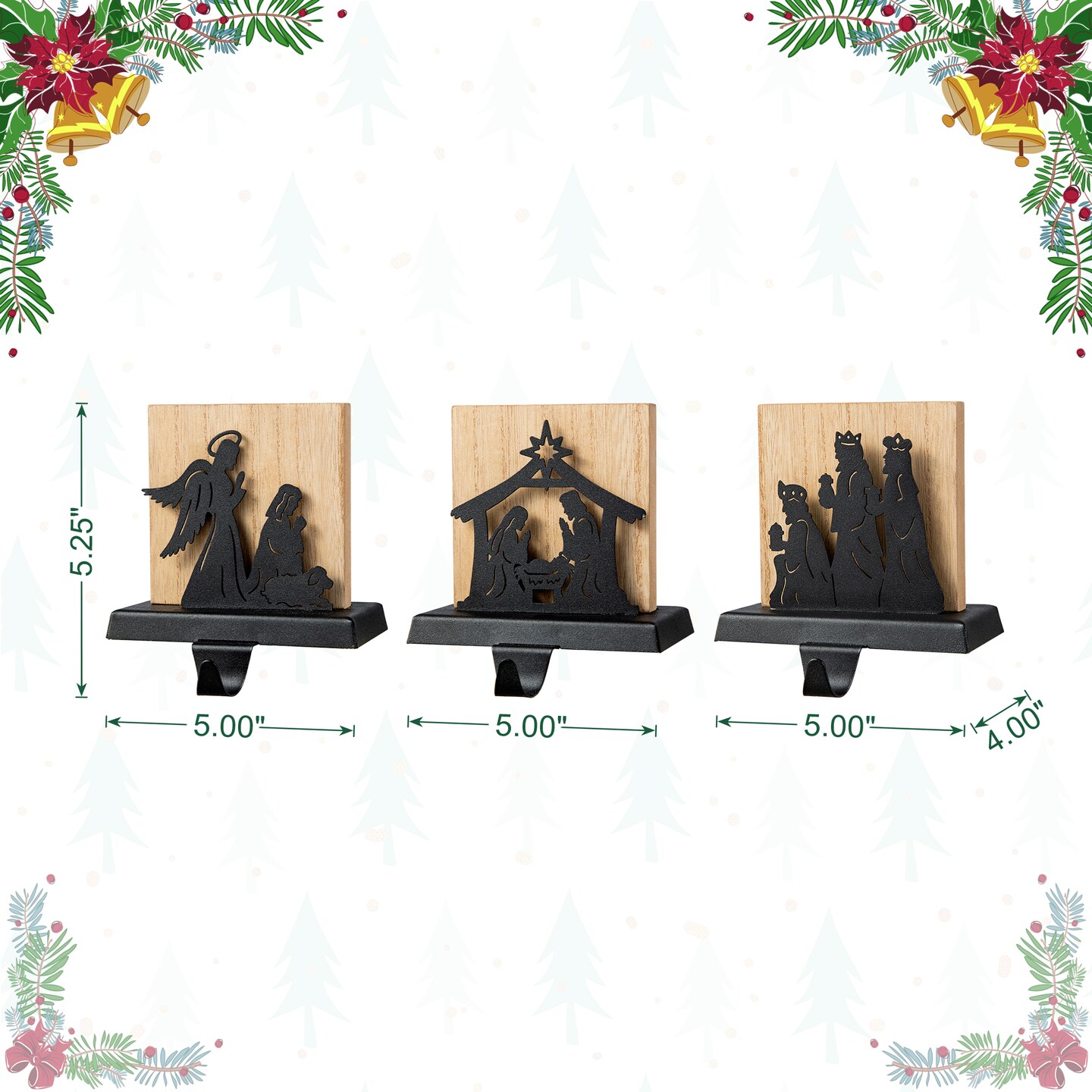 Set of 3 Christmas Metal Nativity Scene Stocking Holder