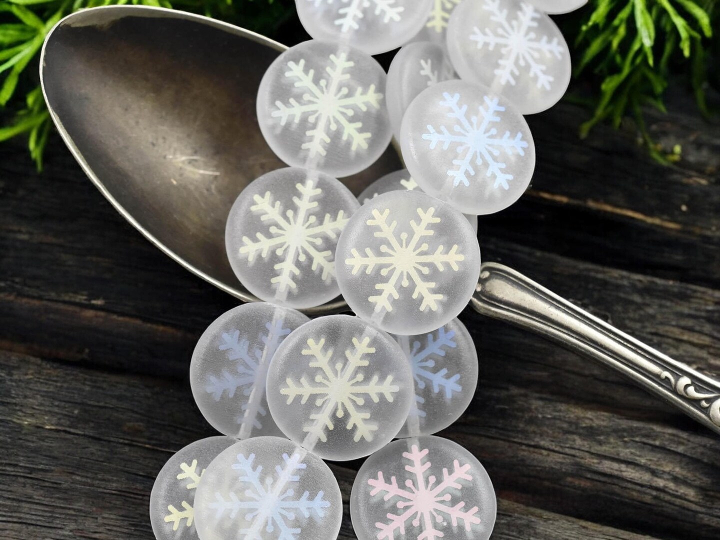 *8* 17mm Matte Soft White Laser Tattoo Snowflake Coin Beads