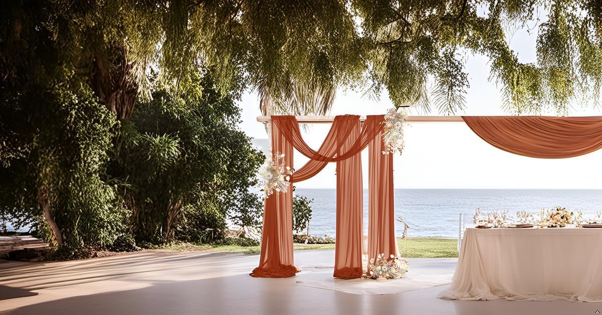 Terracotta Wedding Arch Draping Fabric 1 Panel 29&#x22; x 20Ft Fall Chiffon Outdoor Curtain Backdrop Sheer Arch Drapes for Halloween Thanksgiving Christmas Wedding Ceremony Party Ceiling Decoration