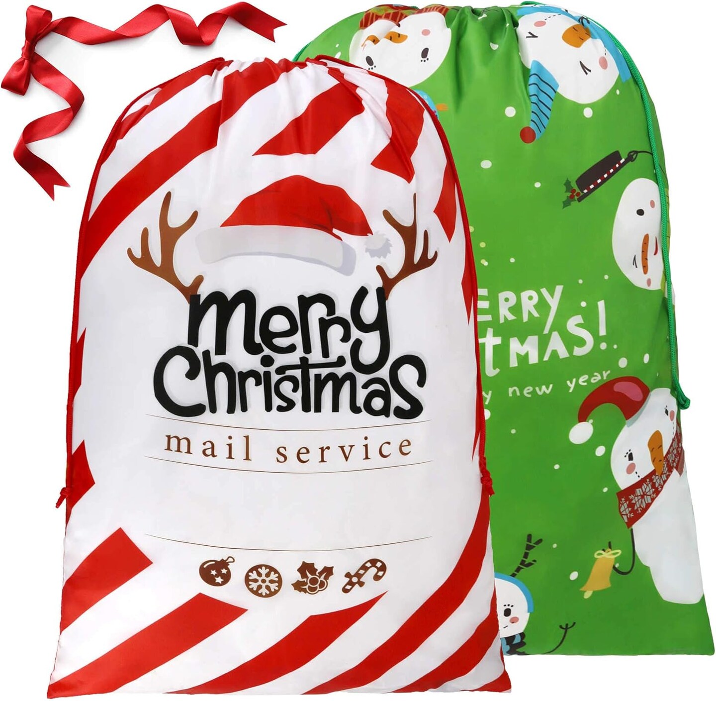 2 Pieces Gift Drawstring Christmas Bags Giant 27.6 x 42 Inch Santa Bags for Gifts Wrapping Xmas Bags for Kids Friends Family