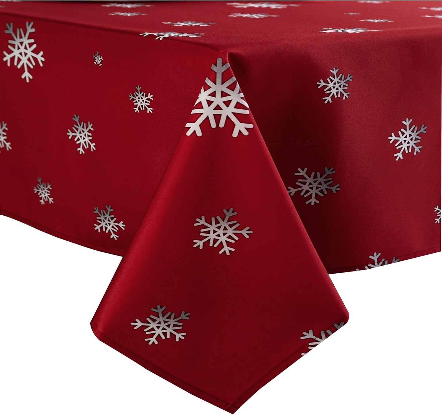 Decorative Christmas Tablecloth, Wrinkle and Water Resistant Holiday Table Cloth for Square and Rectangle Tables, Polyester Fabric Red Table Cover 60 x 102 Inch, Gradient Solid Snowflake