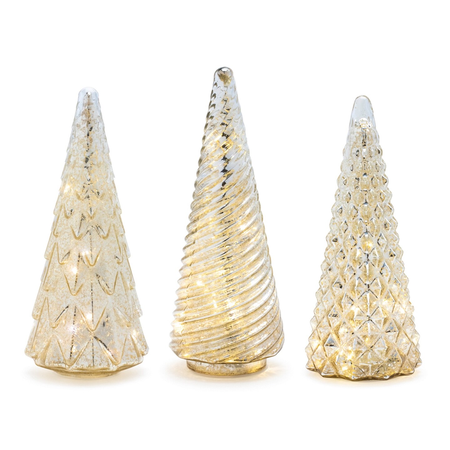 Melrose LED Lighted Textured Glass Tree Christmas Decorations - 12.75" - Set of 3