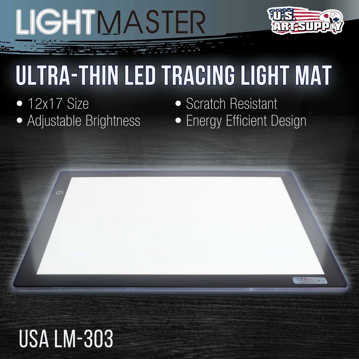 Lightmaster 24.3&#x22; (A3) 12&#x22;x17&#x22; LED Lightbox Board 12-Volt Super-Bright Ultra-Thin 3/8&#x22; Profile Light Box Pad Dimmable, Measuring Overlay Grid &#x26; Circle