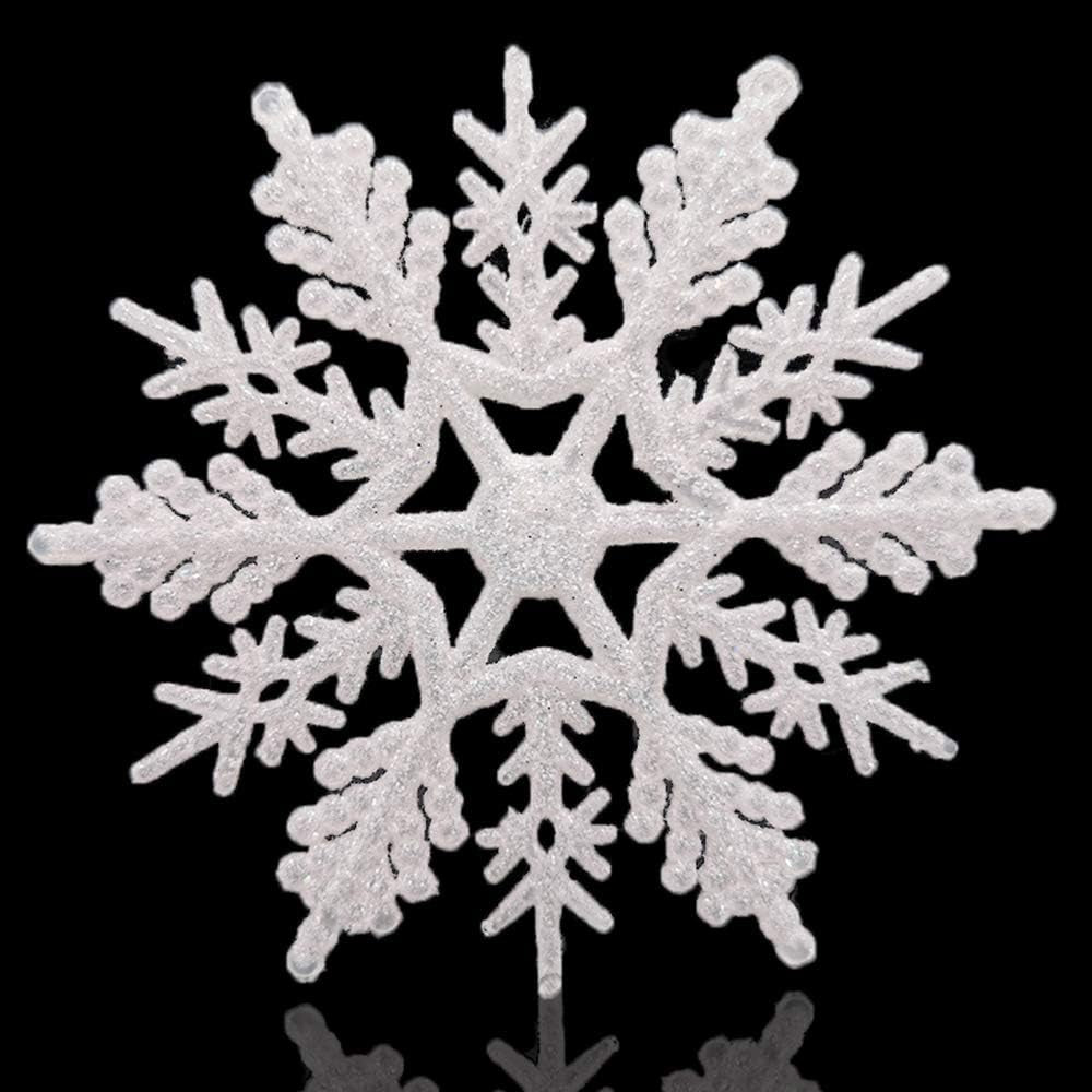 Large Snowflakes Set of 5 White Glittered Snowflakes 12In Plastic Christmas Decorative Hanging Ornaments Window Decor Winter Outdoor Decorations