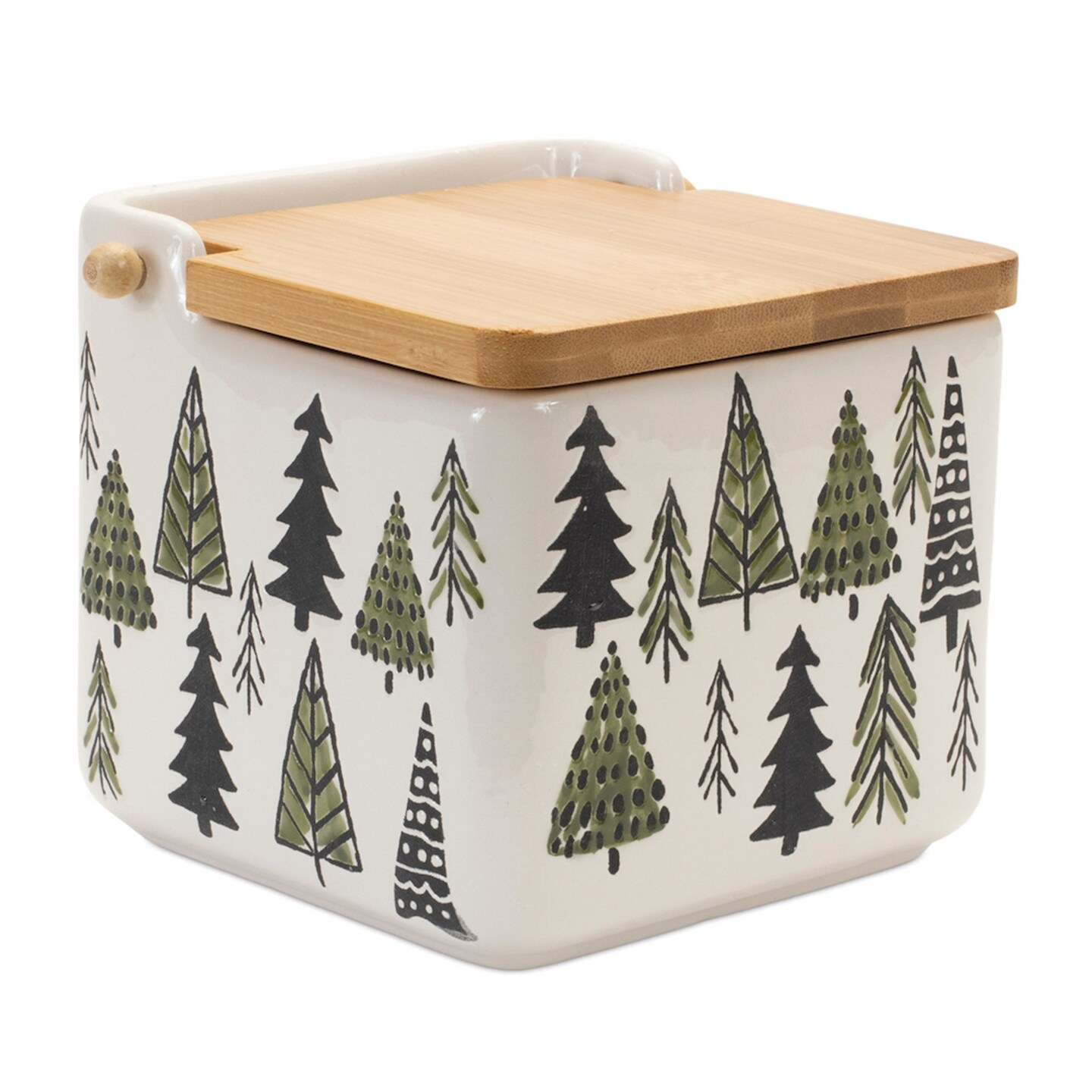 Melrose Ceramic Pine Tree Christmas Canister with Lid - 5.25" - Green and White