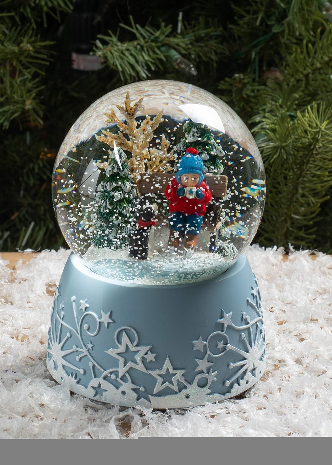 Ice Skating Child With Hot Drink 6 Inch Musical Glitter Globe Playing The Tune Jingle Bells