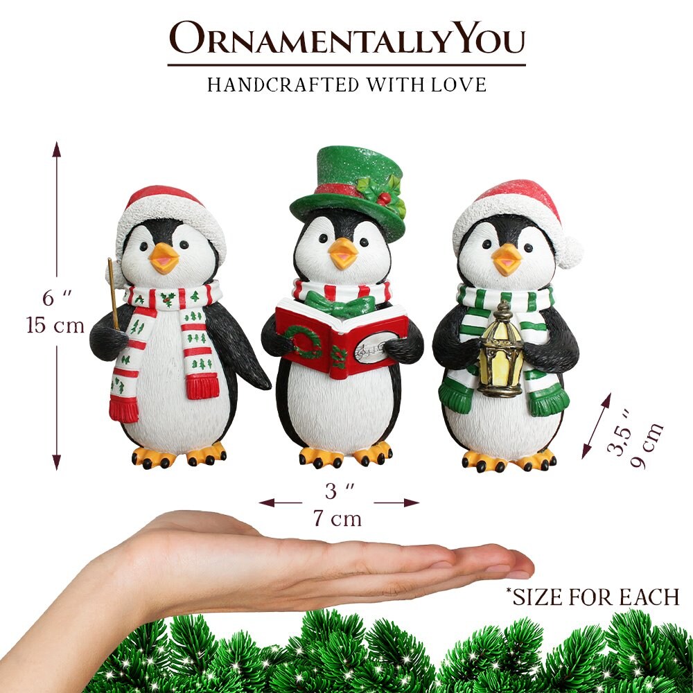 Caroling Penguin Trio Set of Christmas Figurines, 6&#x22; Winter Holiday Statue Set of Three