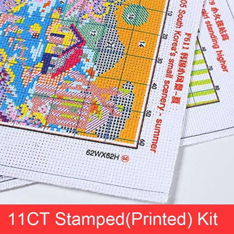 Cross Stitch Kits Stamped Full Range of Embroidery Starter Kits for Beginners, DIY 11CT Easy Embroidery Kit for Girls-The Magic Castle 17.3×20.9 inch