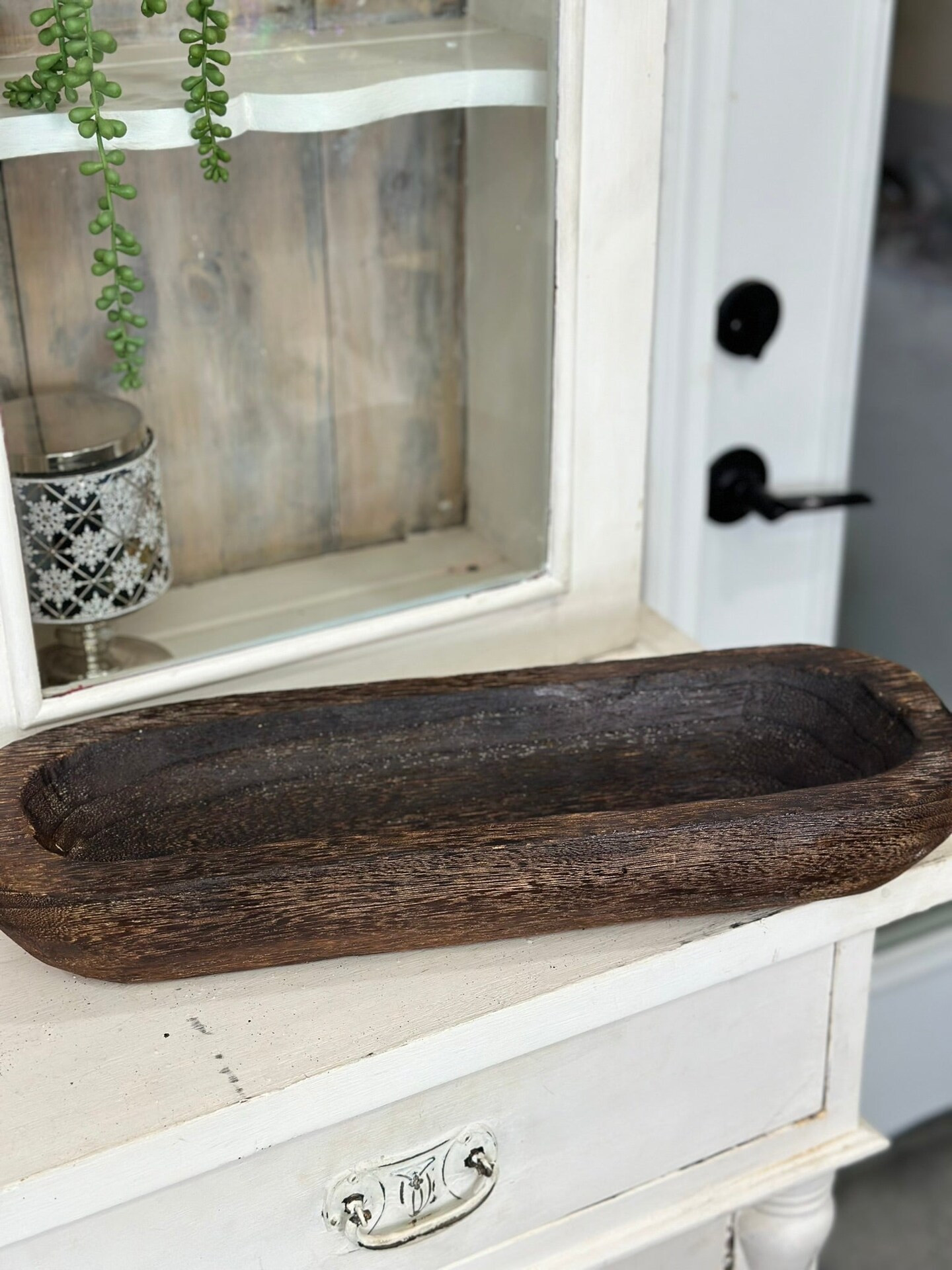 Rustic Wooden Dough Bowl Tray - Antique Brown Oval for Centerpieces, Candle Making, and Table D&#xE9;cor