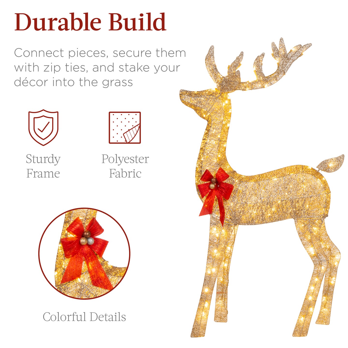 Best Choice Products 3-Piece Lighted Christmas Deer Set Outdoor Yard Decoration with 360 LED Lights, Stakes