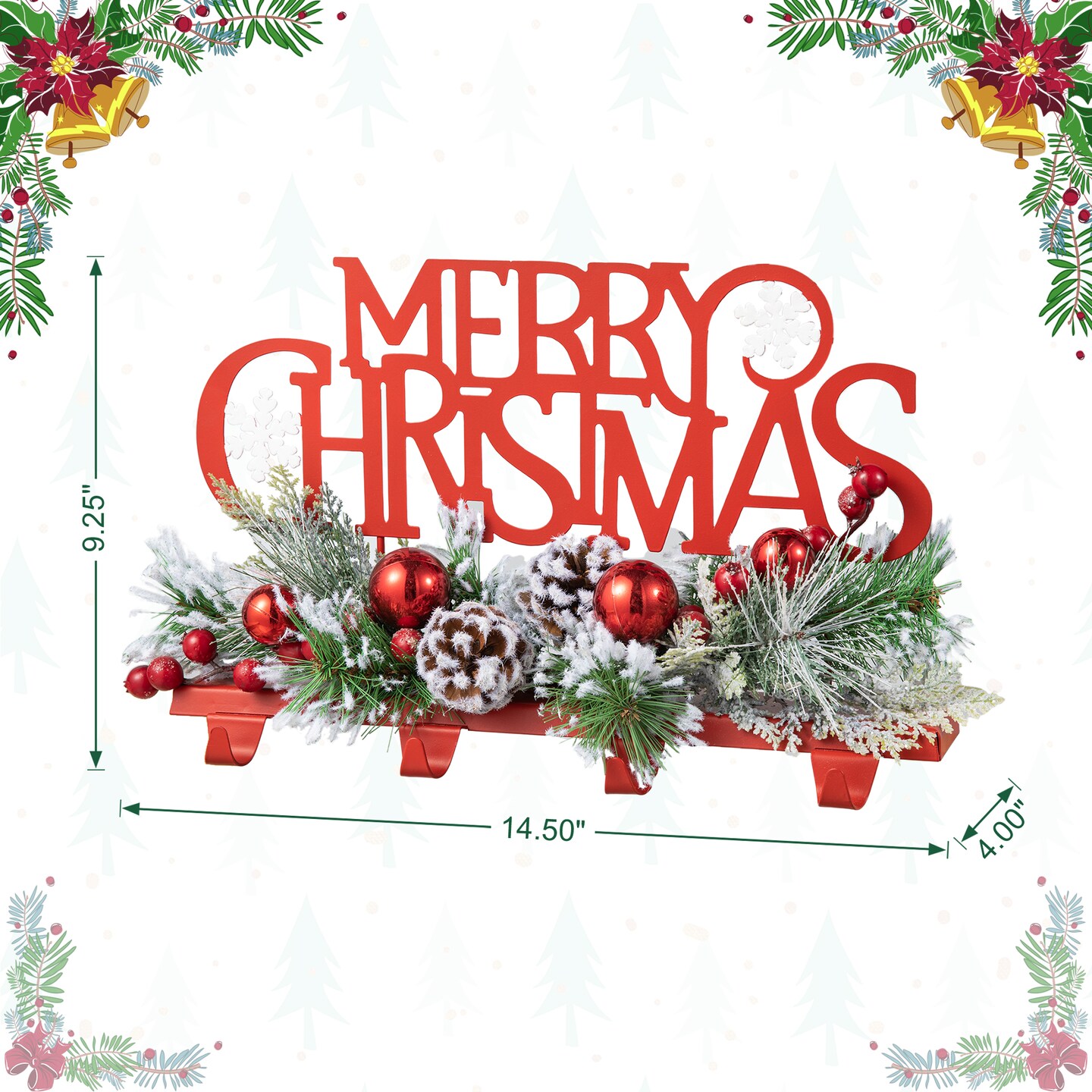 Set of 2 14.5&#x27;&#x27;L Christmas Metal MERRY CHRISTMAS Stocking Holder