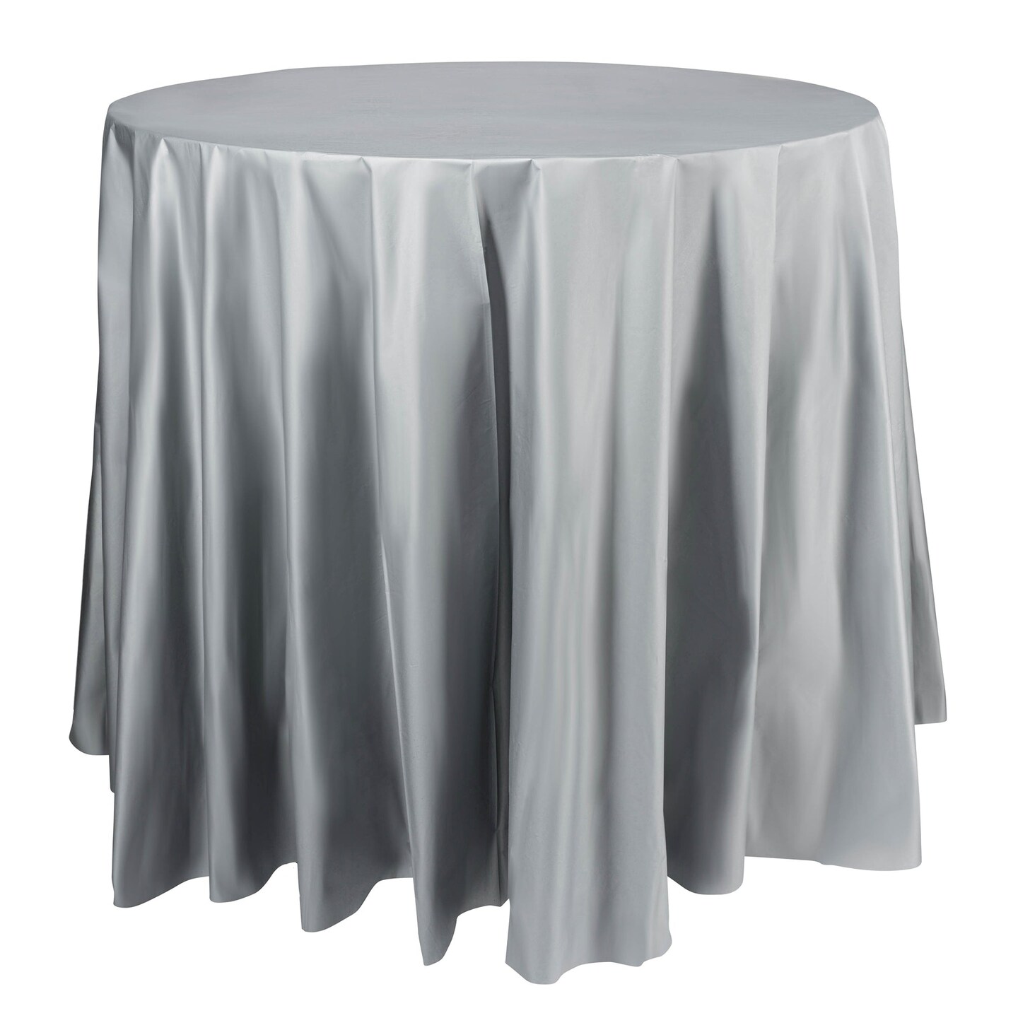 Silver Round Disposable Plastic Tablecloths - 84" (96 Tablecloths)