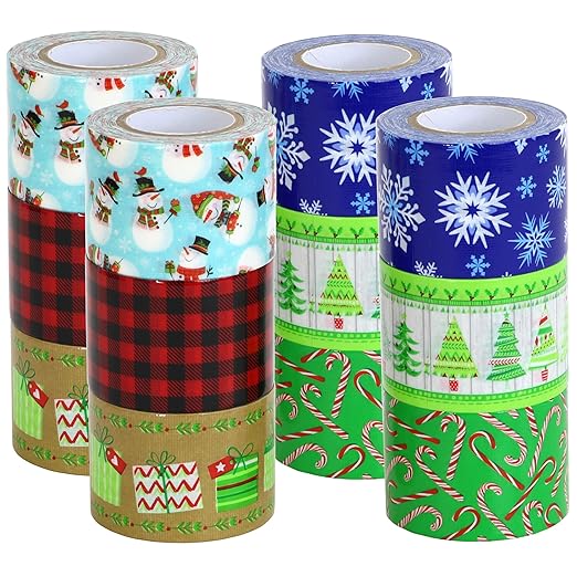 Christmas Style Printed Duct Tape, 2 Inches x 10 Yards, 12-Pack