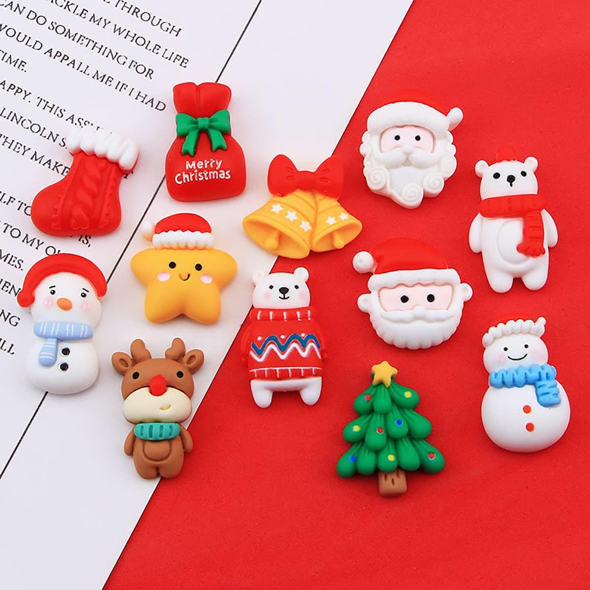 Christmas Resin Charms, 55Pcs Resin Flatback Assorted Button Santa Snowman Tree Bell Deer Cartoon Embellishments Supplies for DIY Scrapbooking Jewelry Cell Phone Case (55 pcs Christmas)