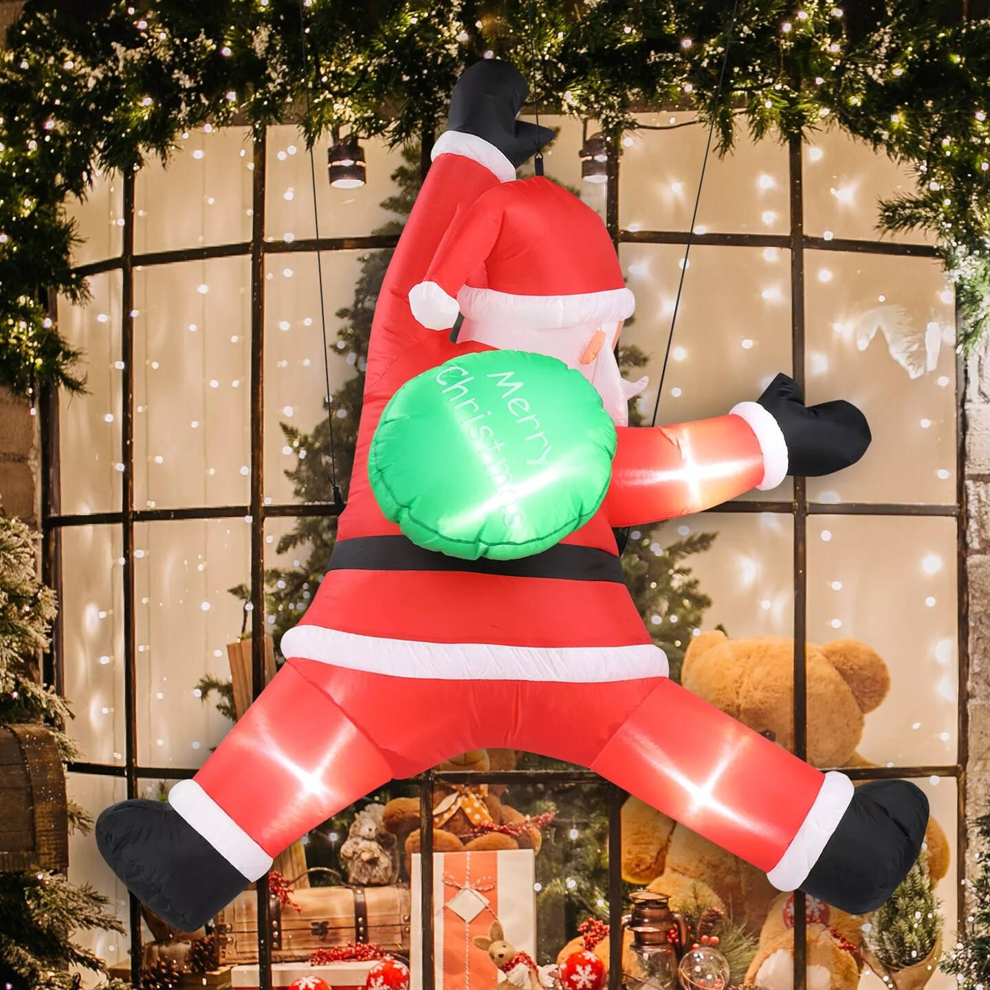 Kitcheniva Inflatable Lighted Hanging Santa Claus With Gift Bag 5 FT