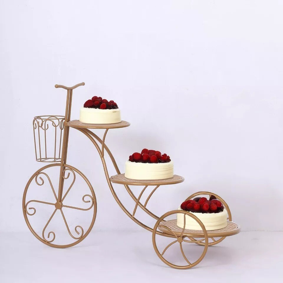 40 in Gold 3 Tier Metal Bicycle Cake Dessert Display STAND Party Decorations